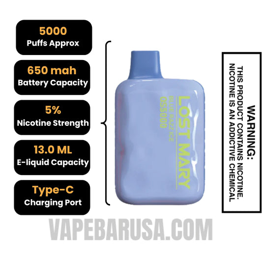 Blue Razz Ice Lost Mary OS5000 Disposable Vape