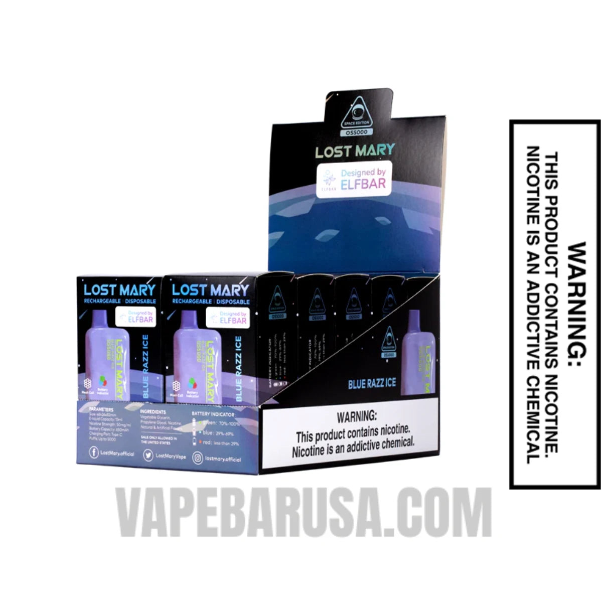 Blue Razz Ice Lost Mary OS5000 Disposable Vape With Bundle Pack