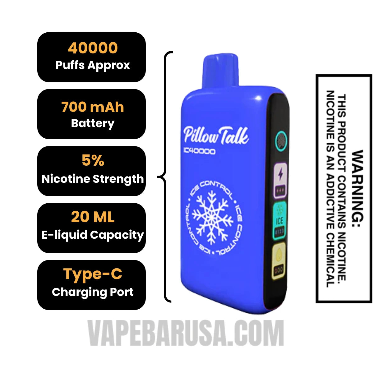 Blue Razz Ice Pillow Talk IC40000 Disposable Vape Specifications