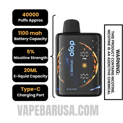 Blue Star Dojo Sphere X 40K Disposable Vape Specification