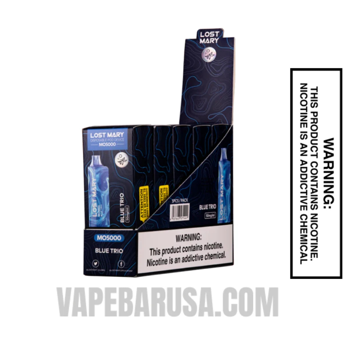 Blue Trio Lost Mary MO5000 Disposable Vape With bundle Box