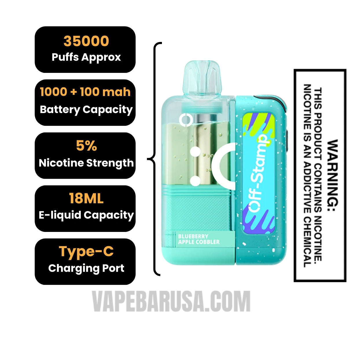Blueberry Apple Cobbler Off Stamp X Crystal Cube 35K Disposable Kit Specifications