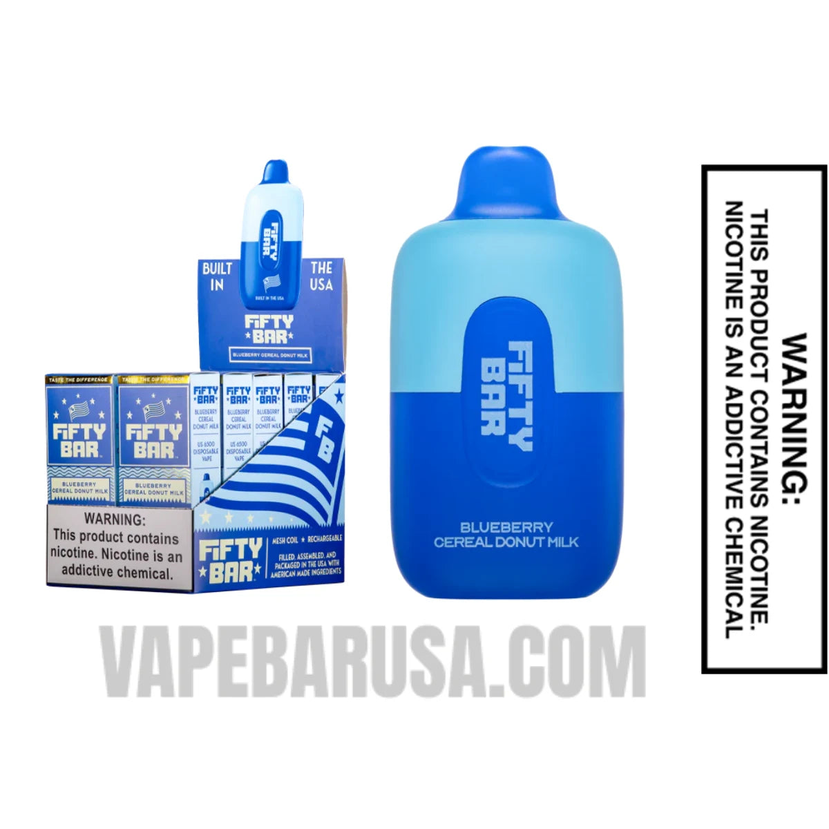 Blueberry Cereal Donut Milk Fifty Bar Disposable Vape 6500 Puffs With Bundle Pack