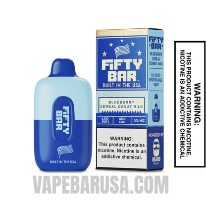 Blueberry Cereal Donut Milk Fifty Bar Disposable Vape 6500 Puffs With Package Box