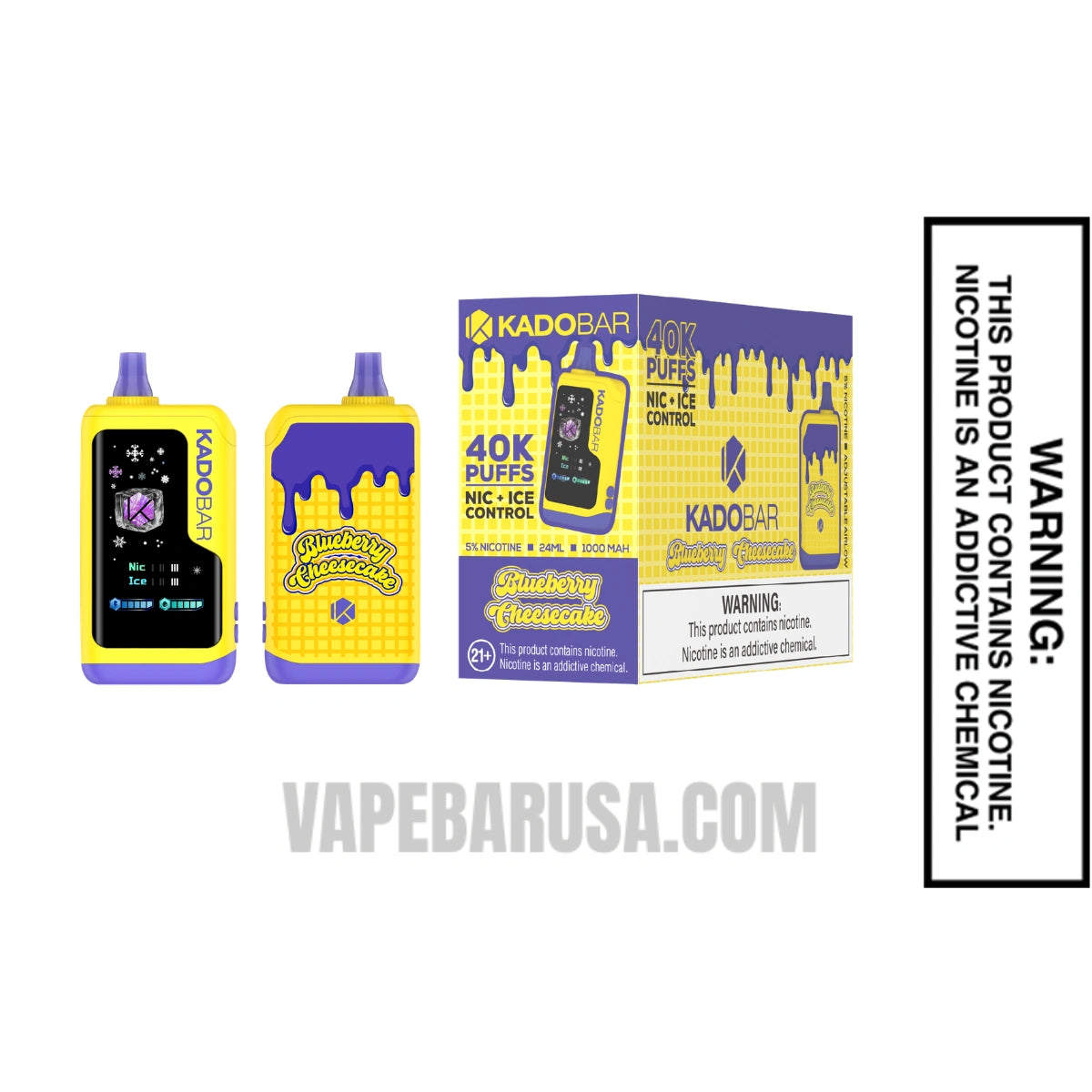 Blueberry Cheesecake Kado Bar NI40K Ice-Nic Control Disposable Vape With Bundle Pack
