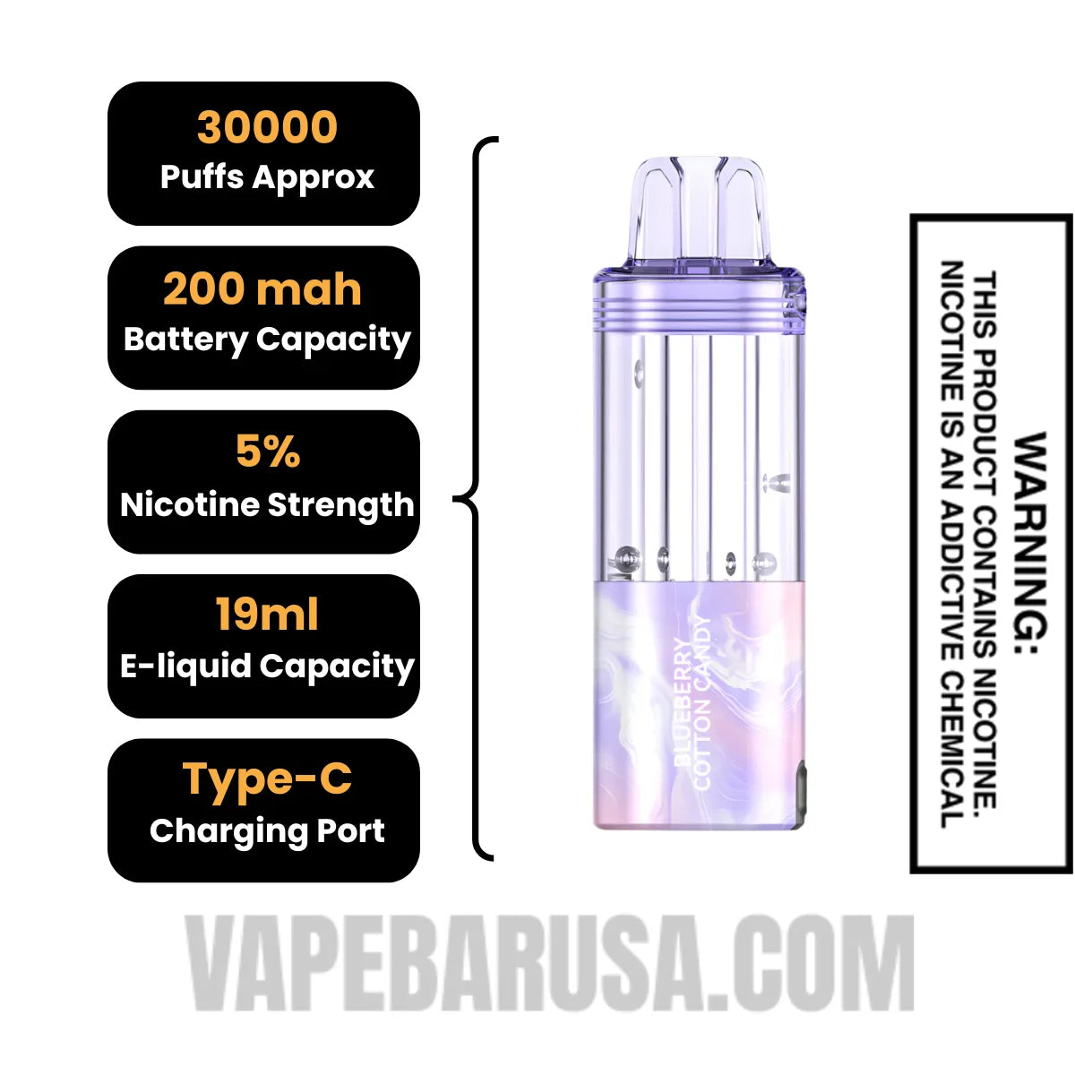 Blueberry Cotton Candy Foger Switch Pro 30K Disposable Vape Pod Specifications