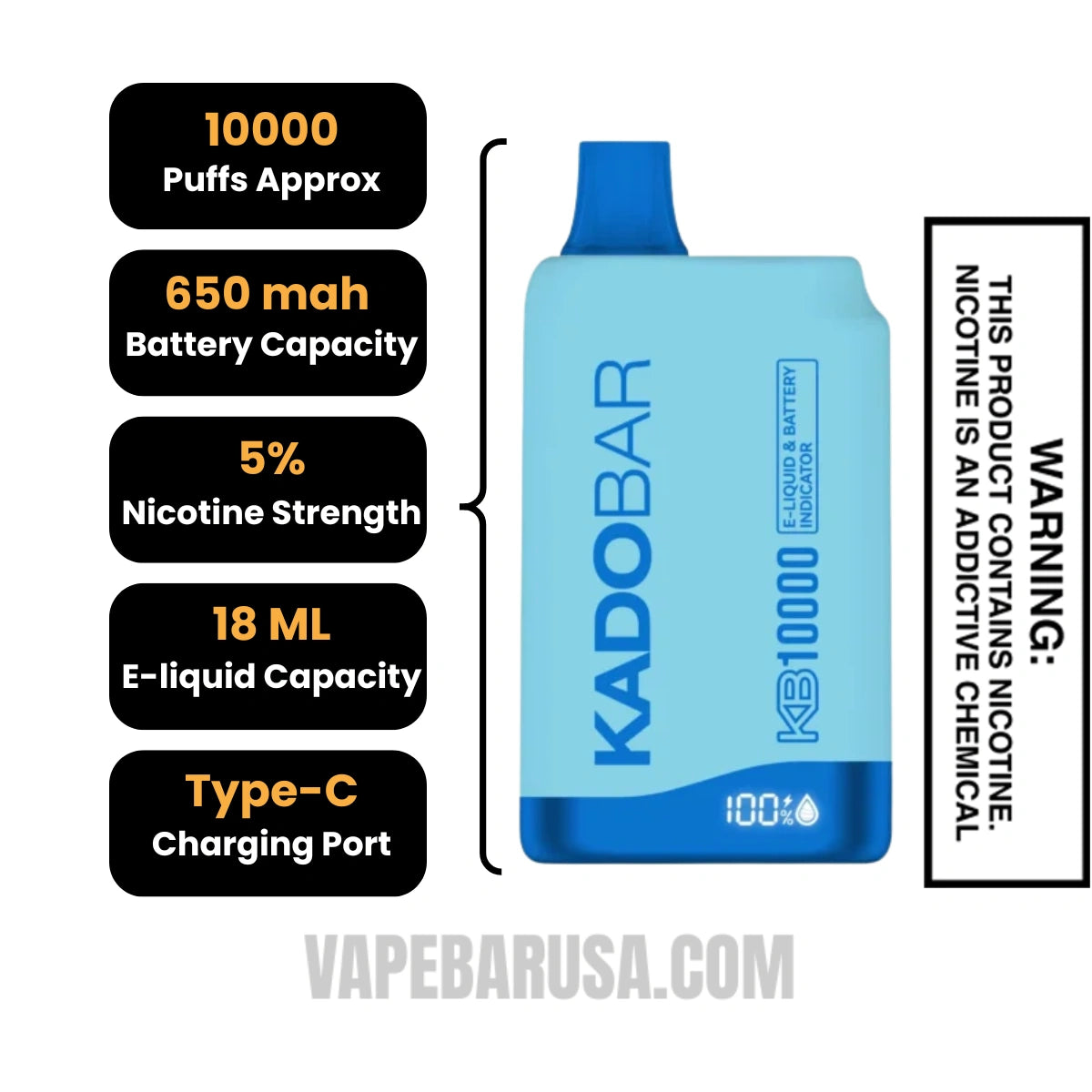 Blueberry Ice Kado Bar KB10000 Disposable Vape Specifications
