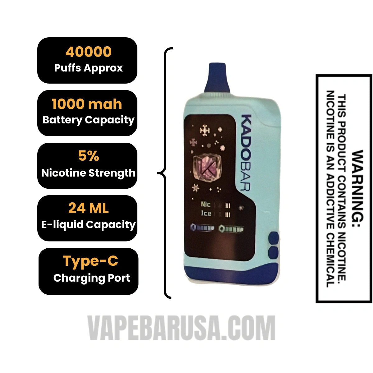 Blueberry Jam Kado Bar NI40000 Ice-Nic Control Disposable Vape Specifications