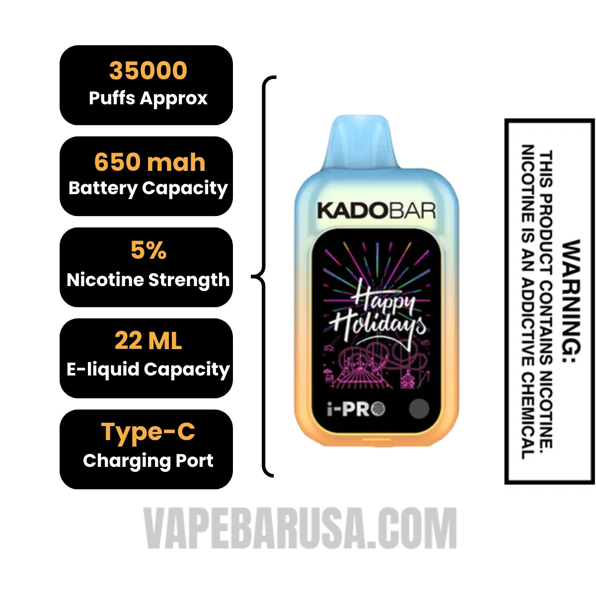 Blueberry Mango Kado Bar i-Pro 35K Disposable Vape Specifications