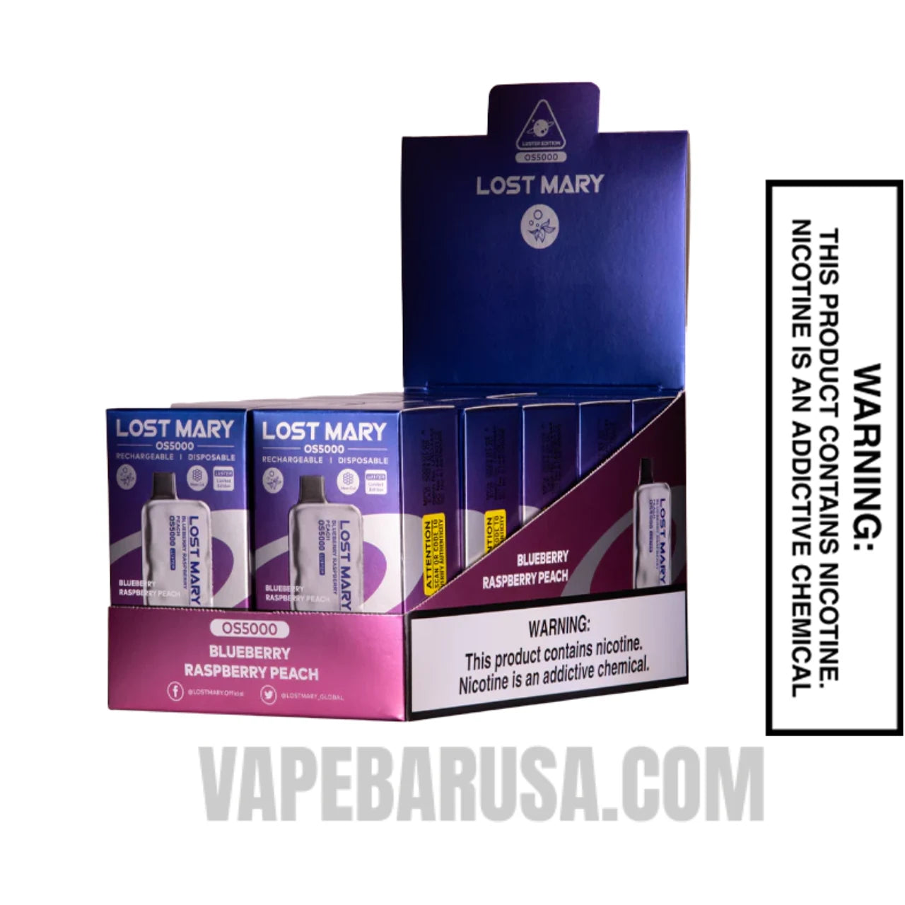 Blueberry Raspberry Peach Lost Mary OS5000 Luster Edition Vape With Bundle Pack
