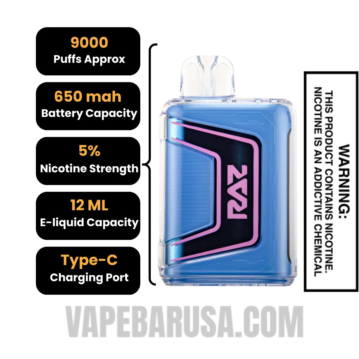 Blueberry Watermelon RAZ TN9000 Disposable Vape Specifications