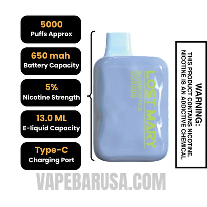 Blueberry Ice Lost Mary OS5000 Disposable Vape Specifications