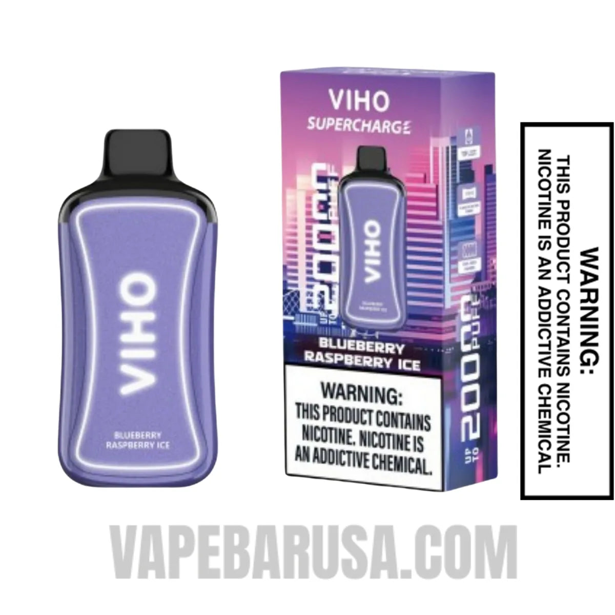Blueberry Raspberry Ice VIHO Supercharge 20000 Puffs Vape With Package Box 