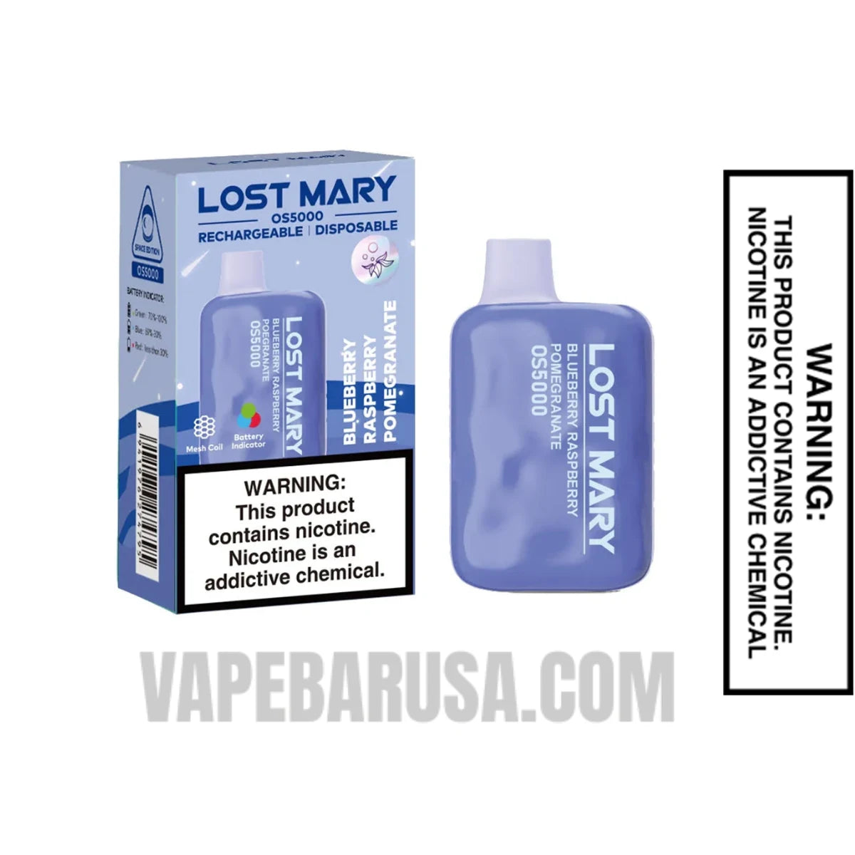 Blueberry Raspberry Pomegranate Lost Mary OS5000 Vape With Package Box
