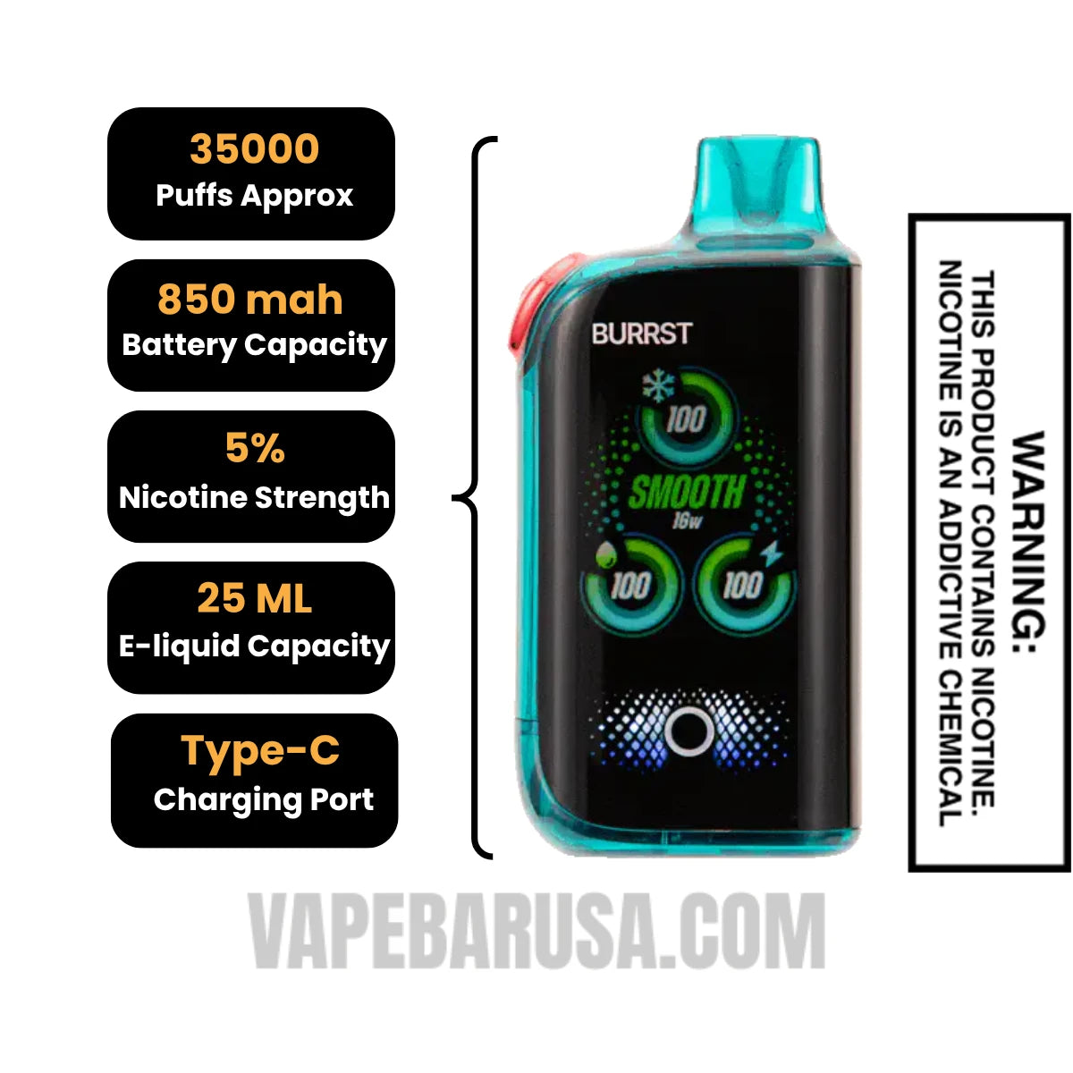 Blueberry Watermelon Fasta Burrst 35000 (Frozen Series) Vape specifications