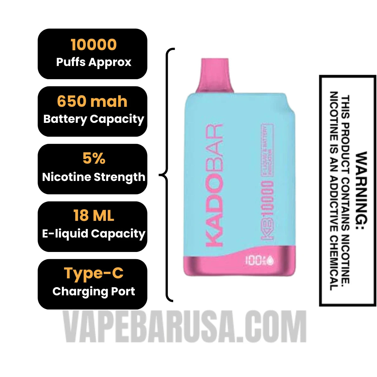 Bougie Blue Raz Kado Bar KB10000 Disposable Vape Specifications