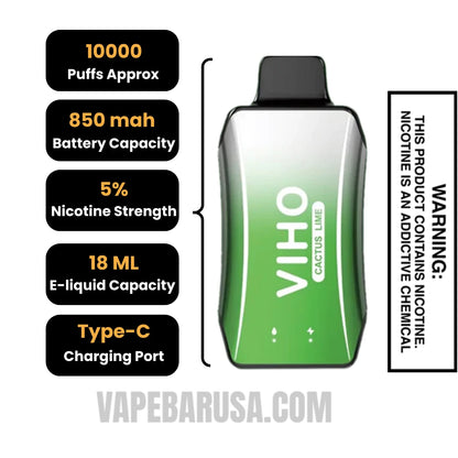Cactus Lime VIHO Turbo Vape 10000 Puffs Specifications