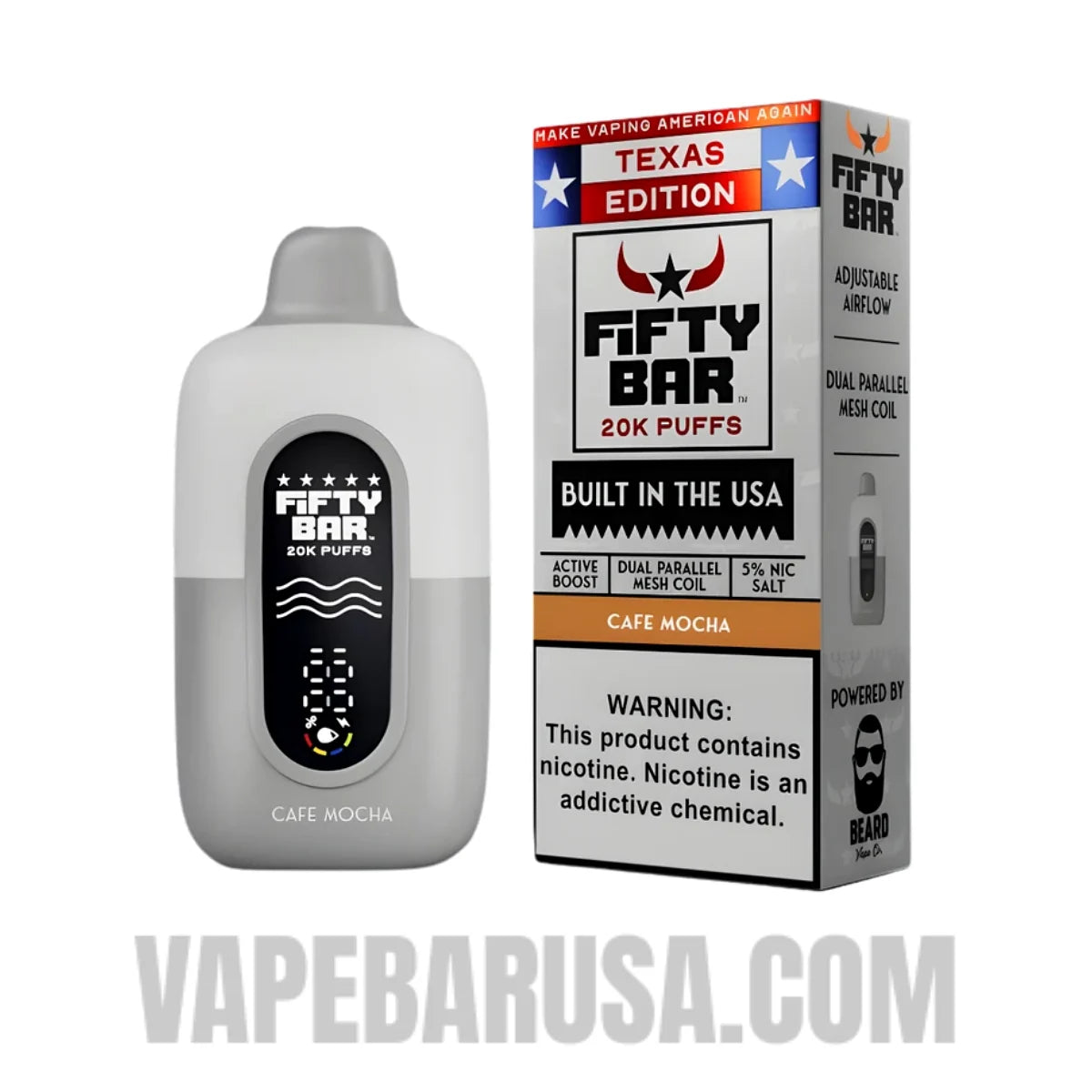 Cafe Mocha Fifty Bar 20K Texas Edition Disposable Vape With Package Box
