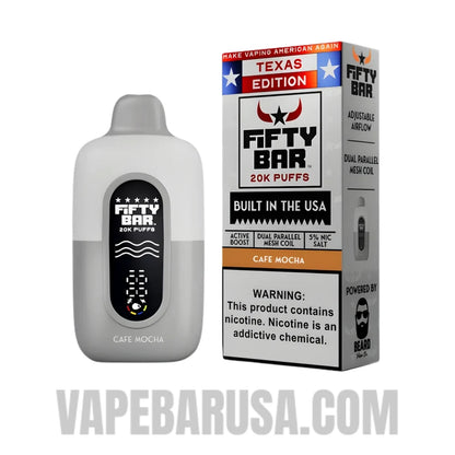 Cafe Mocha Fifty Bar 20K Texas Edition Disposable Vape With Package Box