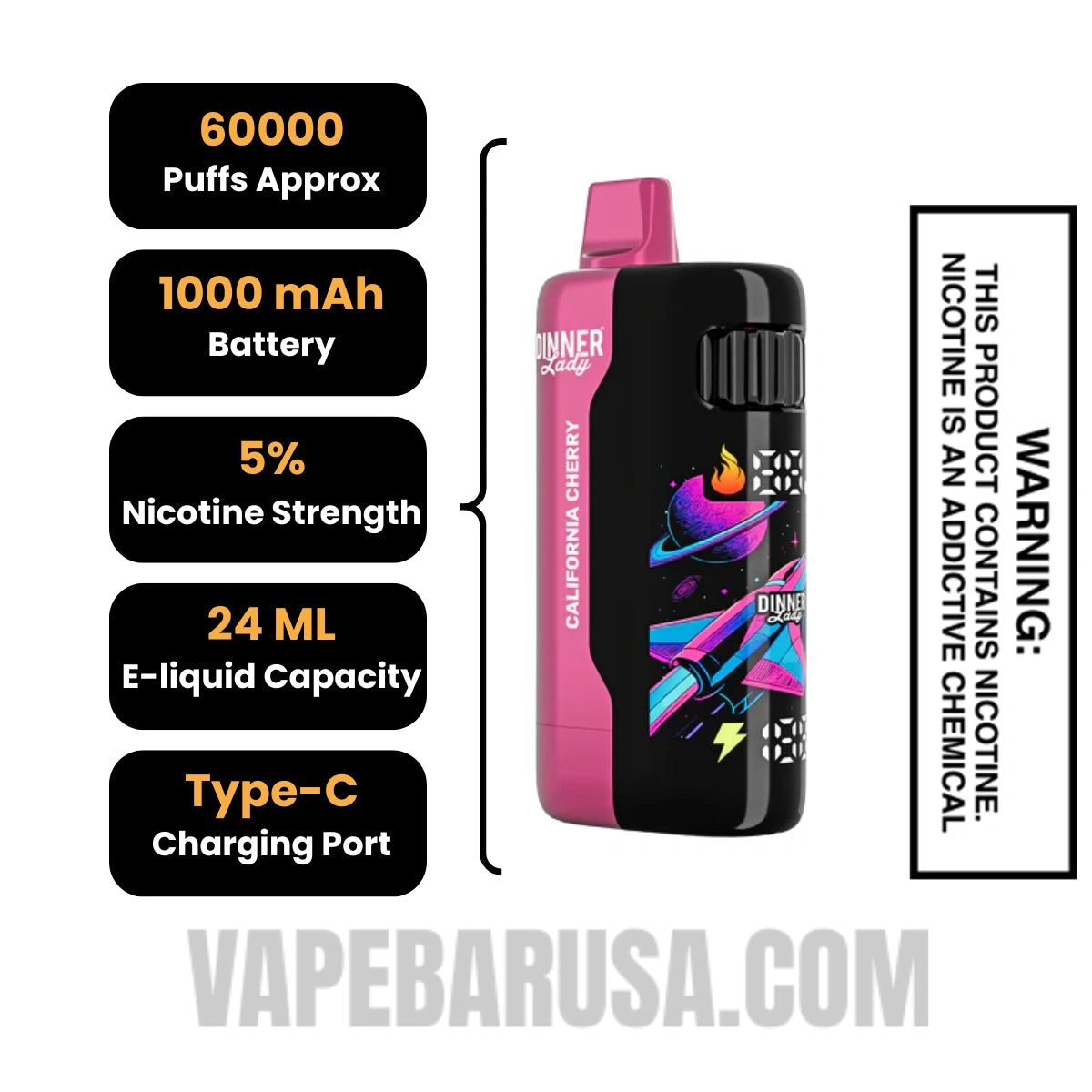 California Cherry Dinner Lady Galax 60K Disposable Vape Specifications