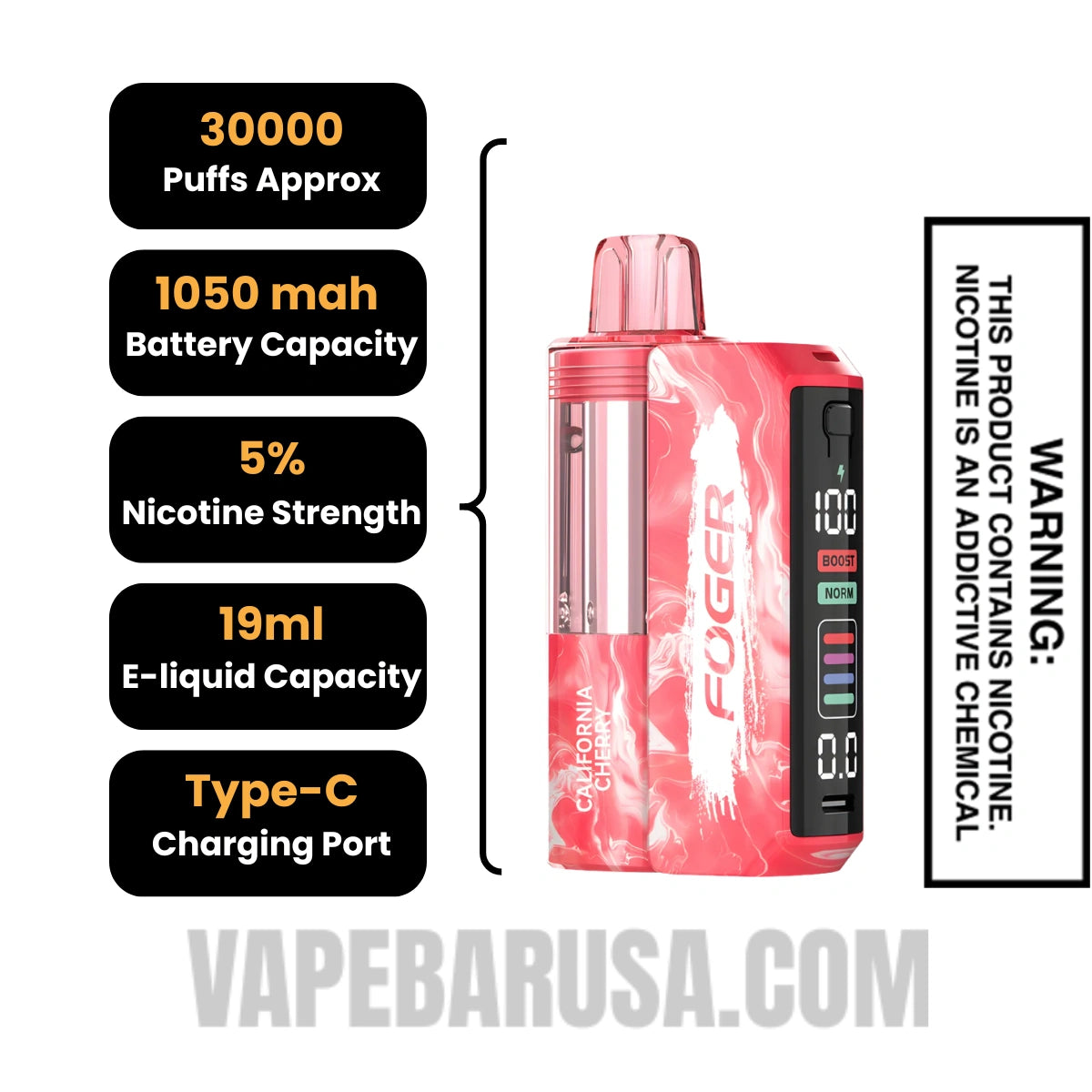 California Cherry Foger Switch Pro 30K Disposable Vape Kit Specifications