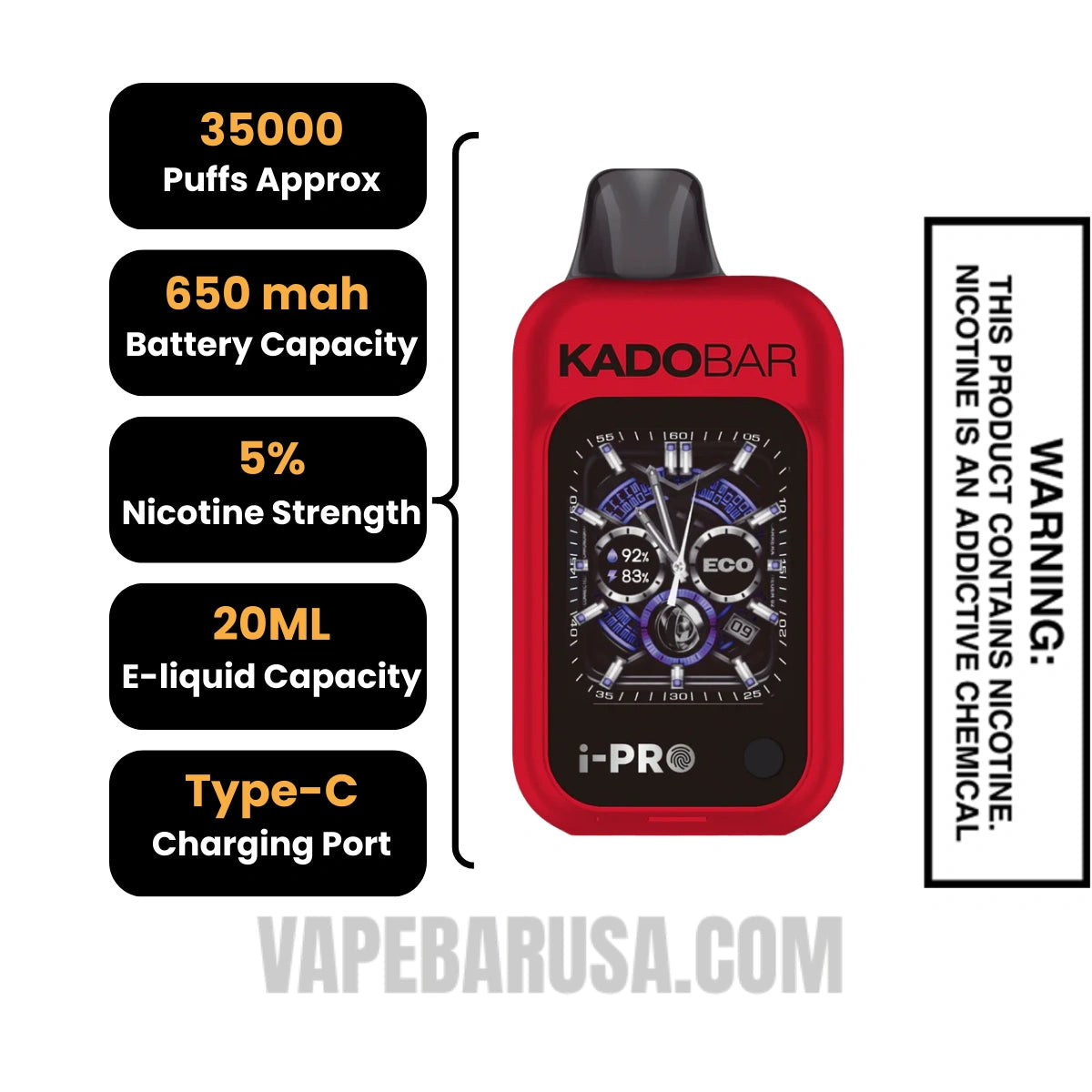 California Cherry Kado Bar i-Pro 35K Disposable Vape Specifications
