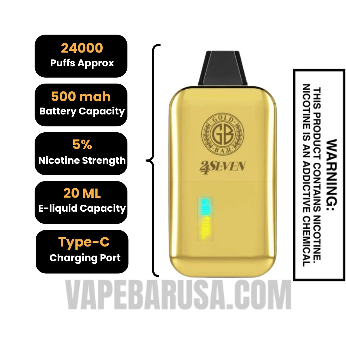 Cherry Fizz Gold Bar 24Seven Disposable Vape specifications