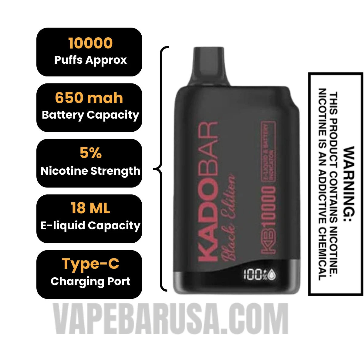 Cherry Banana Kado Bar Black Edition Disposable Vape Specifications