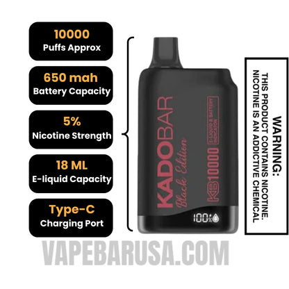 Cherry Banana Kado Bar Black Edition Disposable Vape Specifications