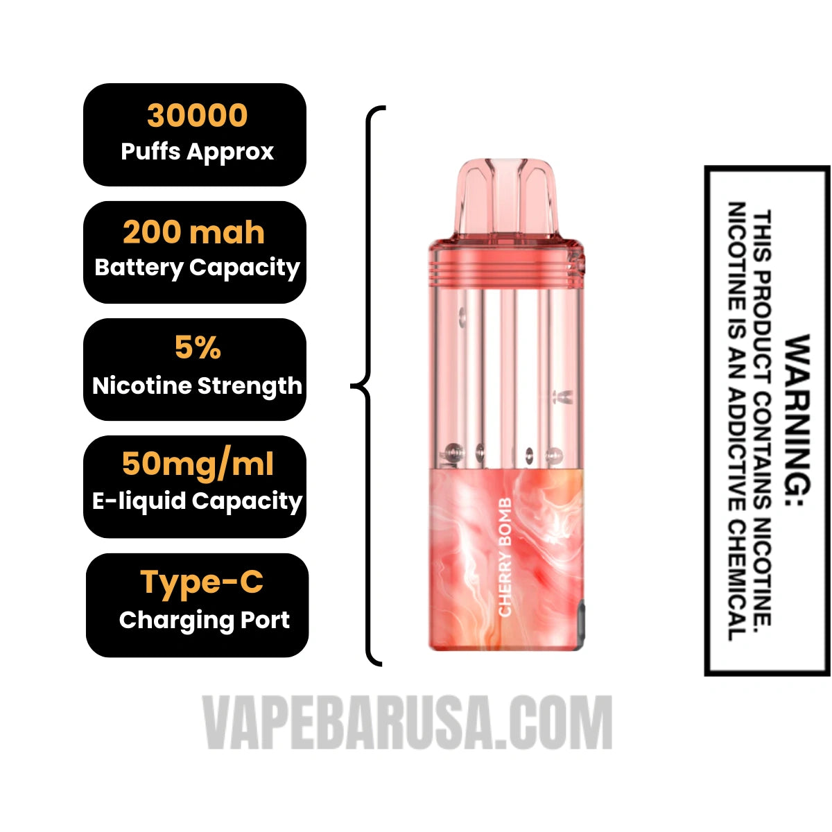 Cherry Bomb Foger Switch Pro 30K Disposable Pod Specifications
