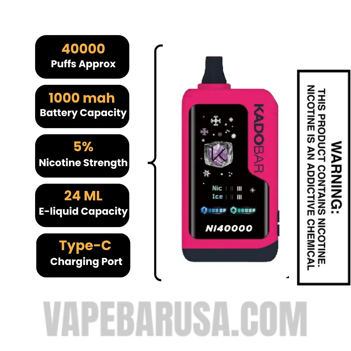 Cherry Hard Popz Kado Bar NI40000 Ice-Nic Disposable Vape Specifications