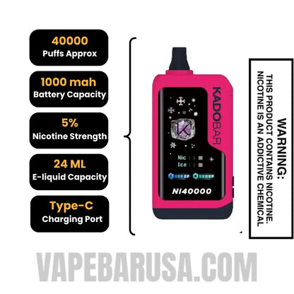 Cherry Hard Popz Kado Bar NI40000 Ice-Nic Disposable Vape Specifications