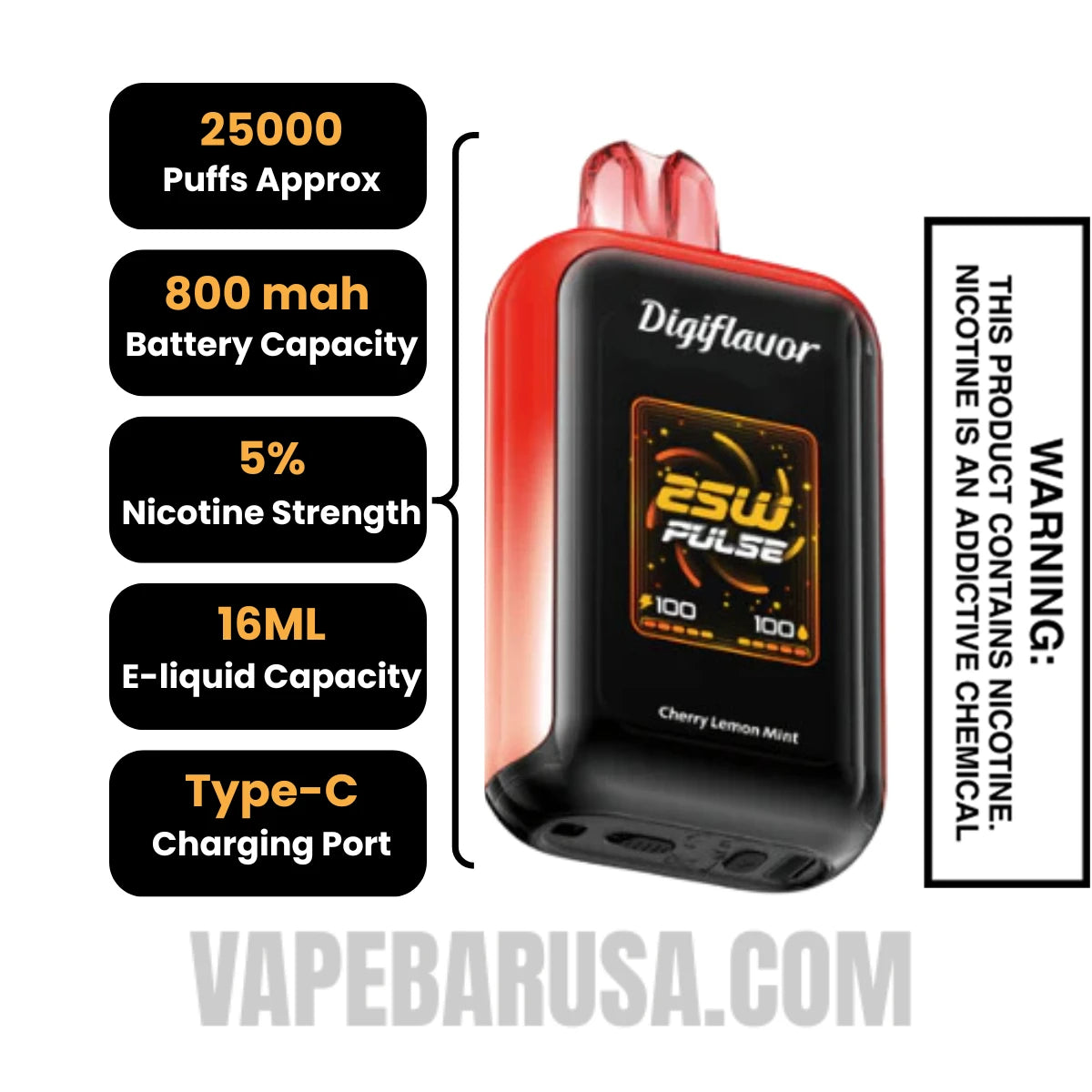Cherry Lemon Mint Digiflavor Sky 25K Vape Specifications
