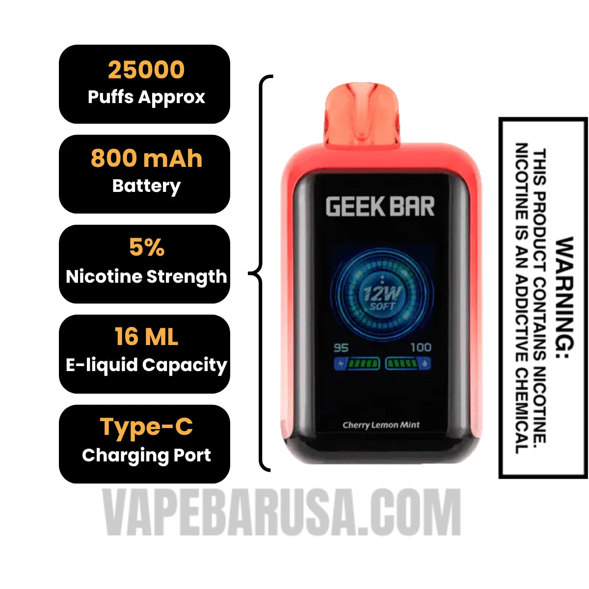 Cherry Lemon Mint Geek Bar Skyview Disposable Vape Specifications