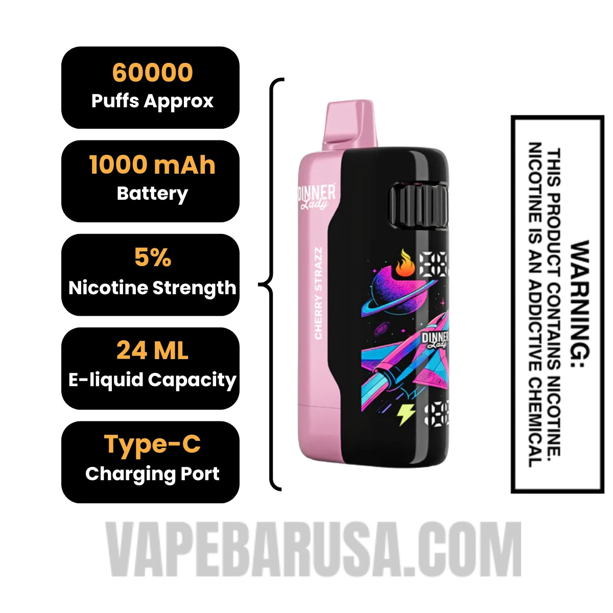 Cherry Strazz Dinner Lady Galax 60K Disposable Vape Specifications