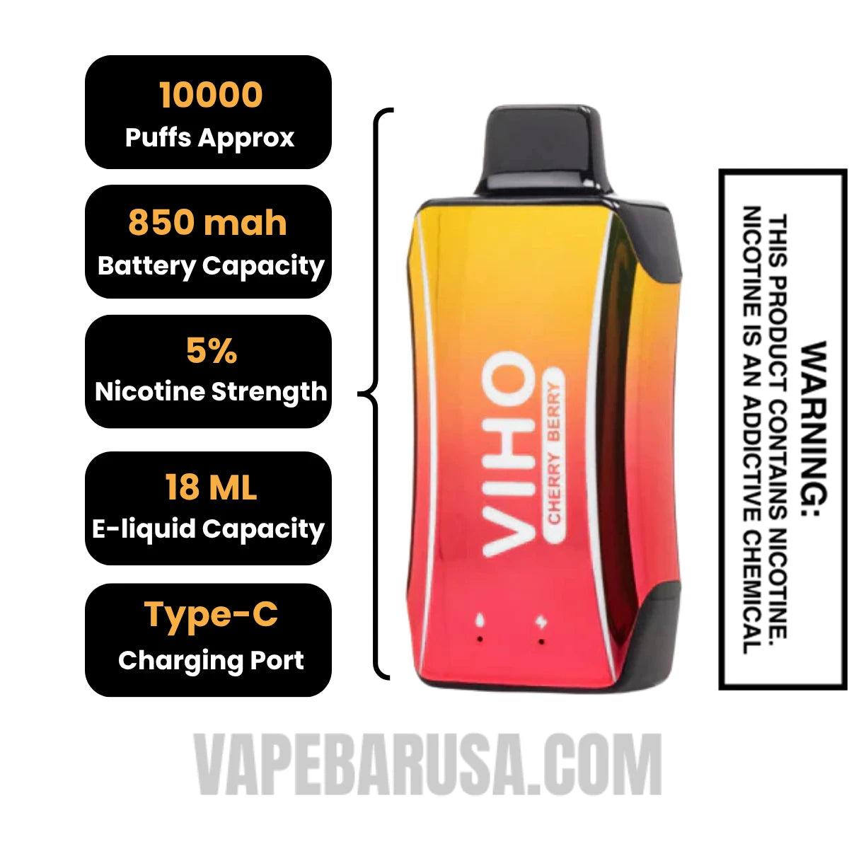 Cherry Berry VIHO Turbo Vape 10000 Puffs Specifications