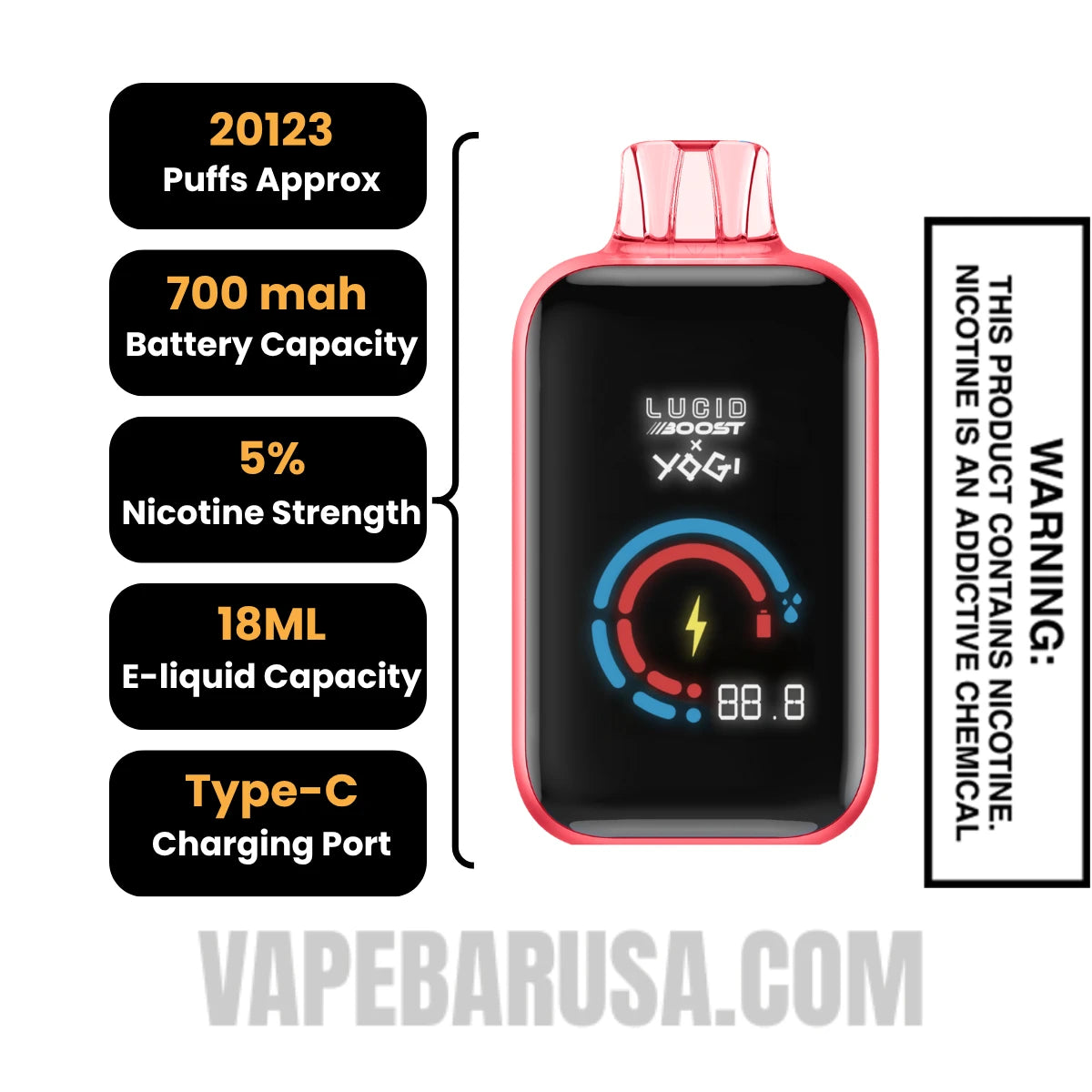 Cherry Lemon Ice Lucid Boost X Yogi 20123 Disposable Vape Specifications