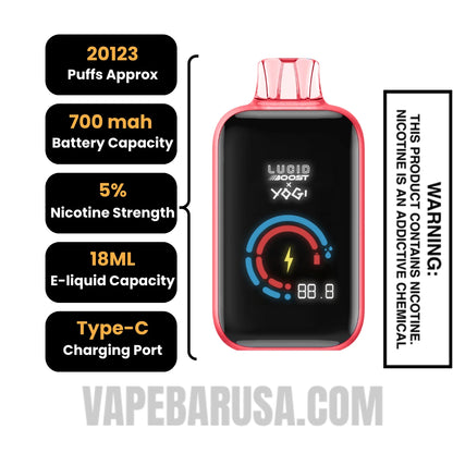 Cherry Lemon Ice Lucid Boost X Yogi 20123 Disposable Vape Specifications