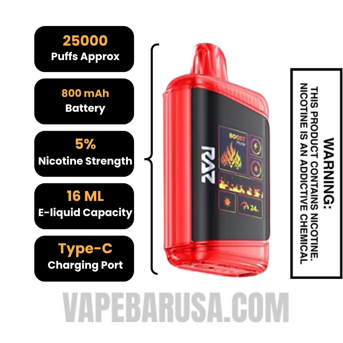Cherry Strapple RAZ DC25000 Disposable Vape Specifications
