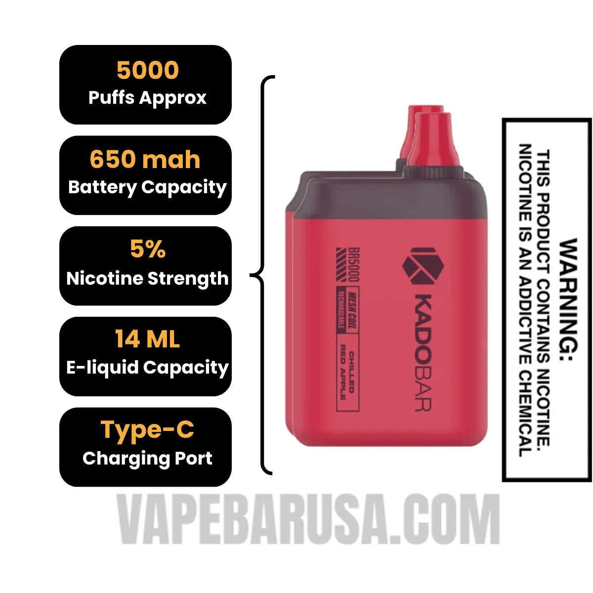 Chilled Red Apple Kado Bar BR5000 Disposable Vape Specifications