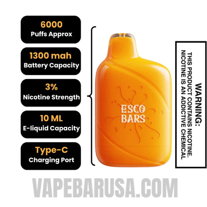 Citrus Circus Esco Bars 6000 Puffs Disposable Vape Specifications