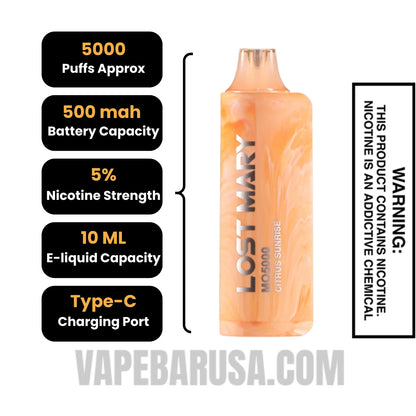 Citrus Sunrise Lost Mary MO5000 Disposable Vape Specifications