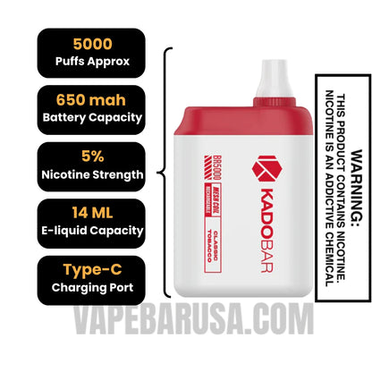 Classic Tobacco Kado Bar BR5000 Disposable Vape Specifications