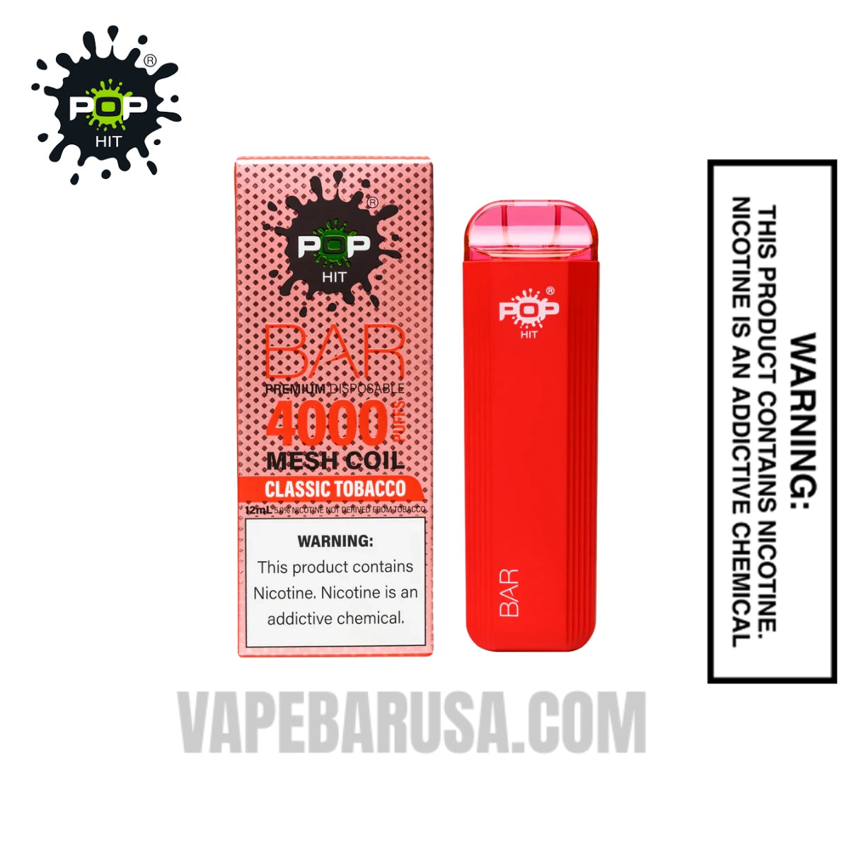 Classic Tobacco Pop HIT Bar 4000 Puffs Disposable Vape