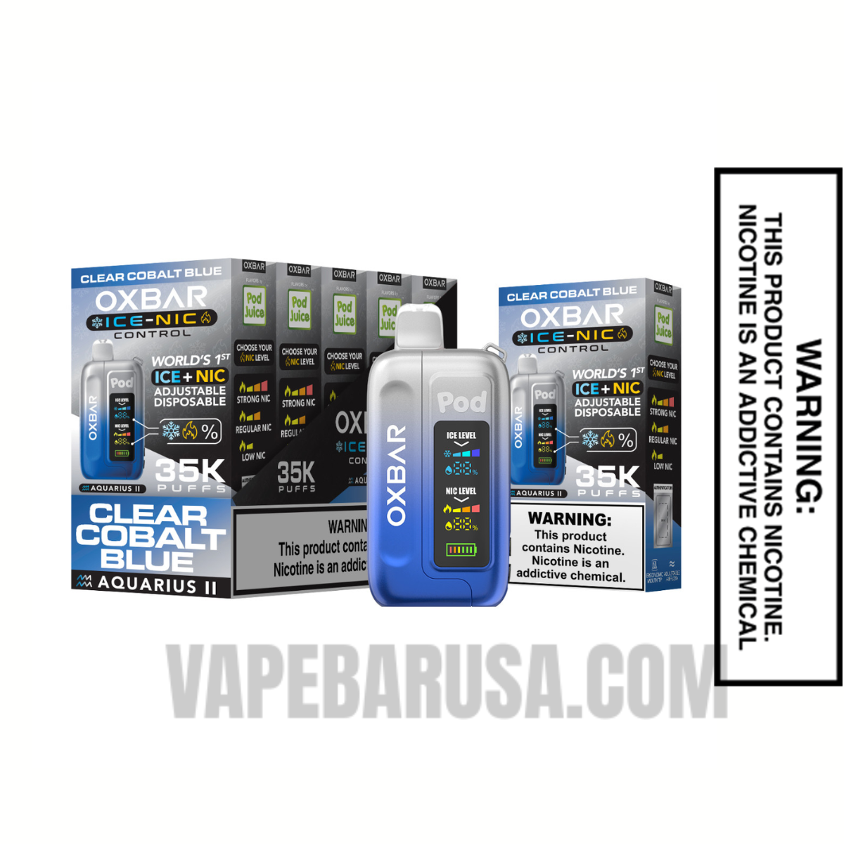 Clear Cobalt Blue OXBAR Ice-Nic Control Disposable Vape With Bundle Pack