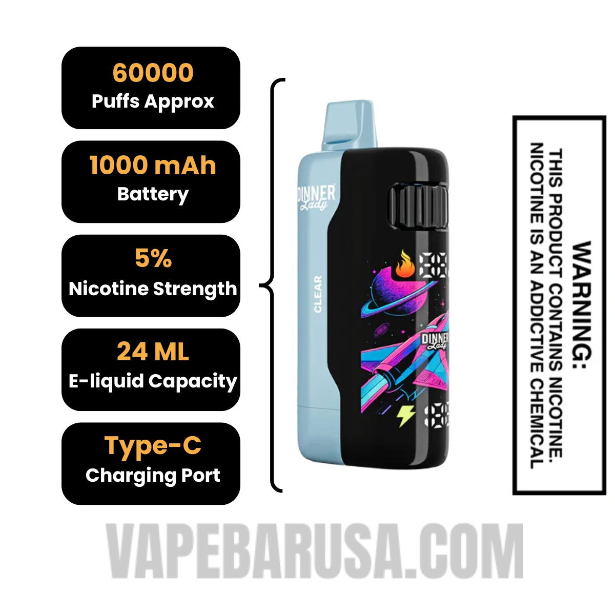 Clear Dinner Lady Galax 60K Disposable Vape Specifications