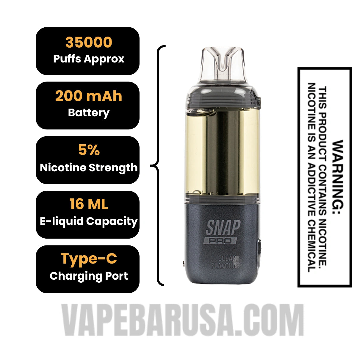 Clear Dinner Lady Snap Pro 35K Disposable Vape Pod Specifications