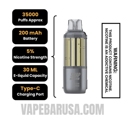 Clear Dinner Lady Snap Pro Intense 35K Pre-filled Replacement Pod Specifications