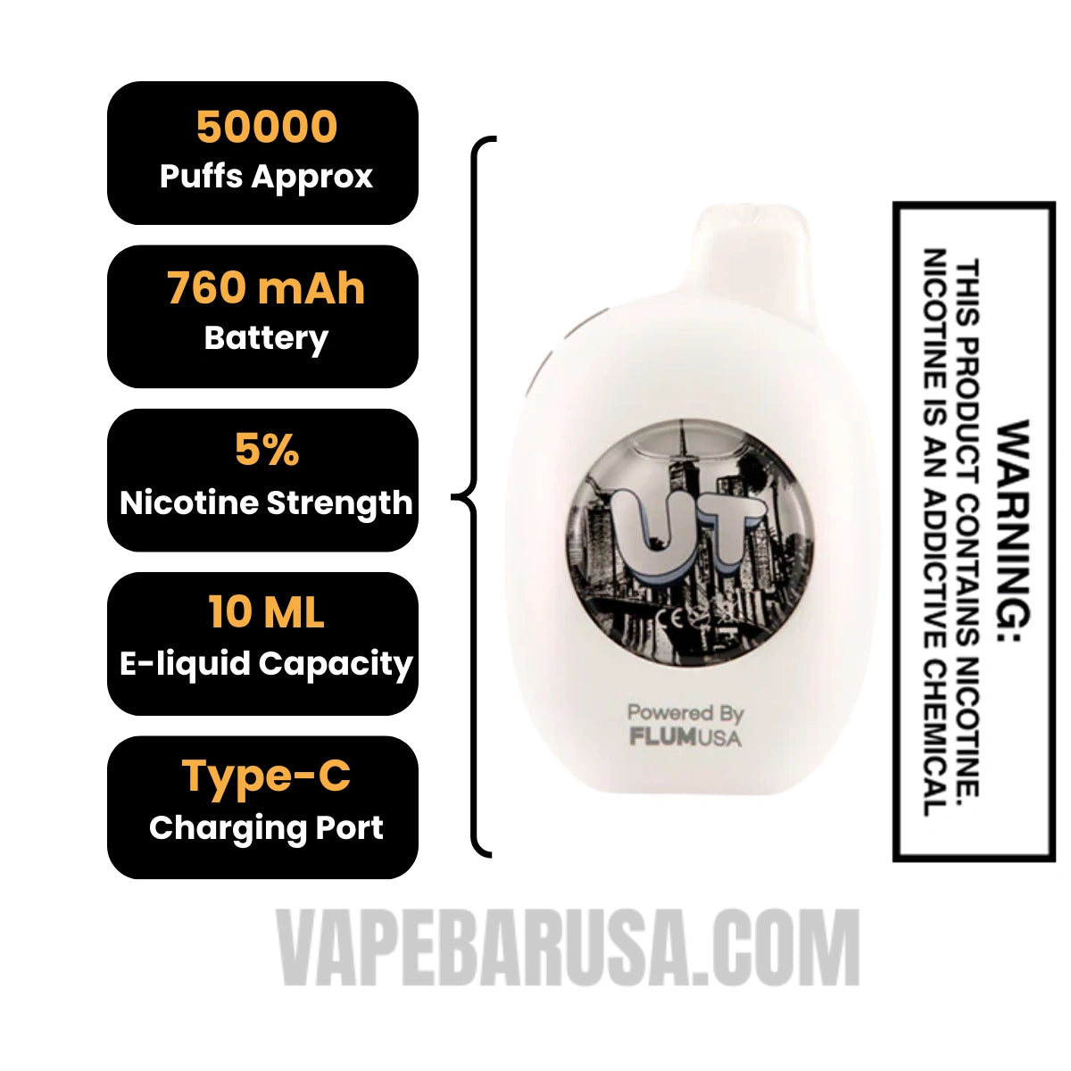 Clear Flum UT Bar 50K Disposable Vape Specifications 