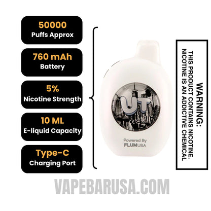 Clear Flum UT Bar 50K Disposable Vape Specifications 